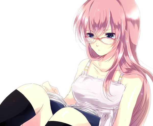 Anime picture 1024x844 with vocaloid megurine luka outlaw (artist) single long hair blue eyes simple background white background pink hair reading girl glasses book (books)