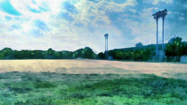 Anime picture 1280x720 with pocket ni koi o tsumete wide image game cg sky cloud (clouds) no people landscape field plant (plants) grass