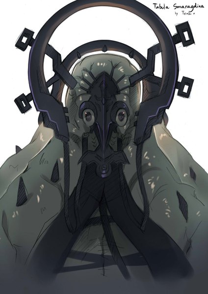Anime picture 992x1403 with overlord (maruyama) madhouse tabula smaragdina 10hmugen single tall image looking at viewer white background signed character names portrait creature