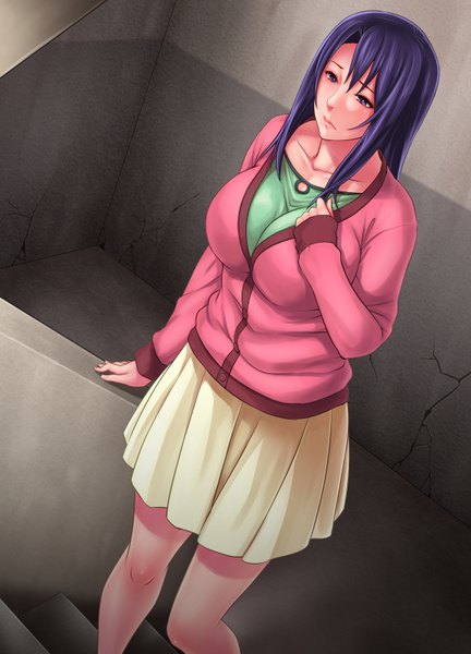 Anime picture 577x800 with original rokko single long hair tall image purple eyes looking away purple hair girl skirt