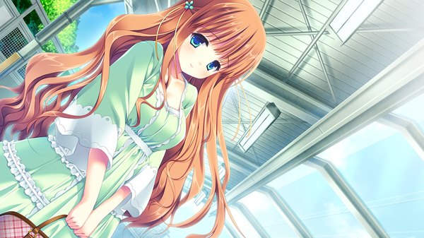 Anime picture 1024x576 with sugirly wish himeyuri megumi long hair blue eyes wide image game cg orange hair girl dress