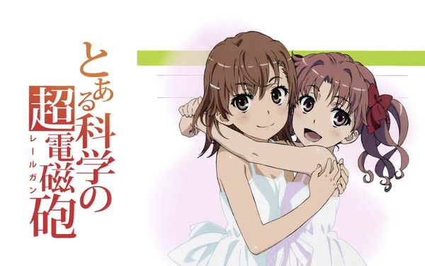 Anime picture 3200x2000 with to aru kagaku no railgun to aru majutsu no index j.c. staff misaka mikoto shirai kuroko long hair looking at viewer blush fringe highres short hair breasts brown hair twintails multiple girls brown eyes red hair parted lips light smile hug