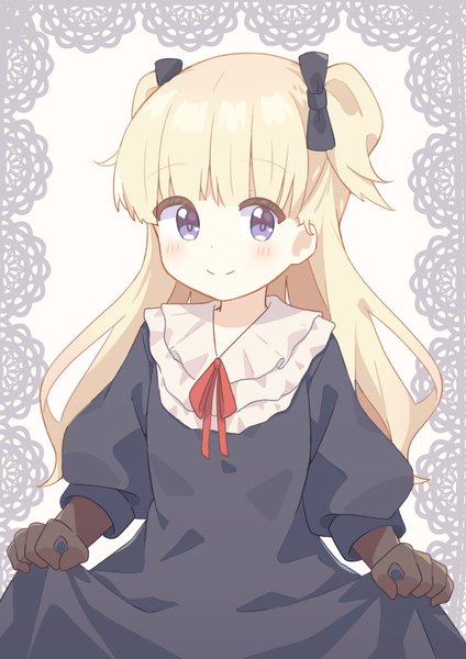 Anime picture 2605x3684 with shadows house cloverworks emilico (shadows house) ryoku sui single long hair tall image blush fringe highres blue eyes blonde hair smile two side up framed girl dress gloves black gloves black dress