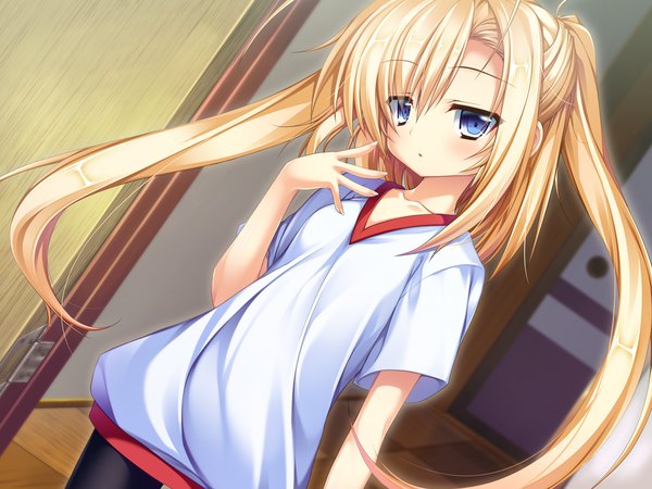 Anime picture 1600x1200 with dai ni ongakushitsu e youkoso!! kohata marianne long hair blue eyes blonde hair twintails game cg loli girl uniform gym uniform