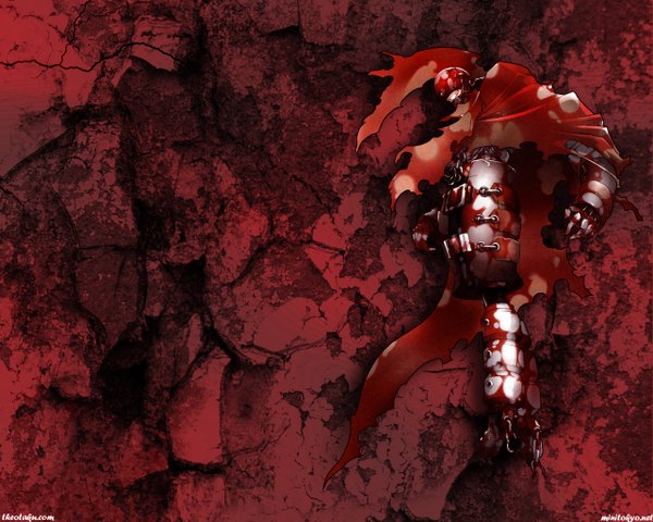 Anime picture 1280x1024 with deadman wonderland shiro (deadman wonderland) red man single smile girl armor blood chain cloak mask