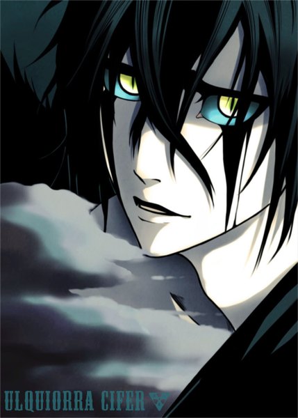 Anime picture 1000x1398 with bleach studio pierrot ulquiorra schiffer single tall image fringe short hair black hair yellow eyes lips close-up face pale skin espada boy