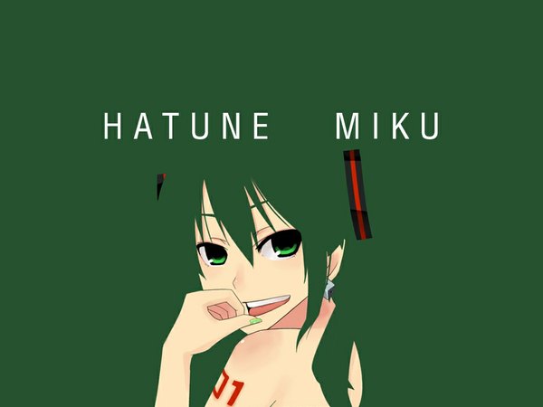 Anime picture 1024x768 with vocaloid hatsune miku powhu green background girl