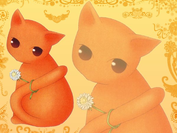 Anime picture 1024x768 with fruits basket studio deen single no people zoom layer orange background polychromatic flower (flowers) cat chamomile
