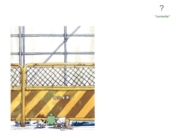 Anime picture 1280x1024 with yotsubato koiwai yotsuba azuma kiyohiko white background cat