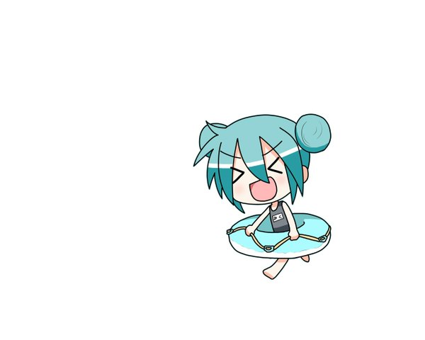 Anime picture 1280x1024 with vocaloid hatsune miku chibi miku minami (artist) simple background white background chibi girl swimsuit one-piece swimsuit school swimsuit