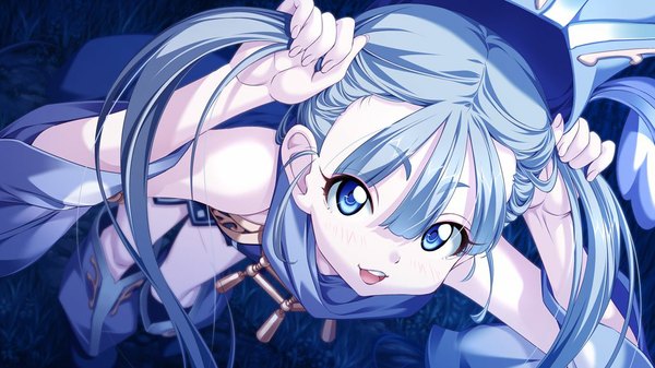 Anime picture 1024x576 with taiyou no promia rinowahl long hair open mouth blue eyes wide image twintails game cg grey hair loli girl