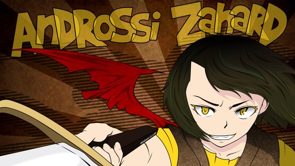Anime picture 1920x1080 with tower of god androssi zahard lenb (artist) siu (artist) single highres brown hair wide image yellow eyes demon boy weapon sword wings
