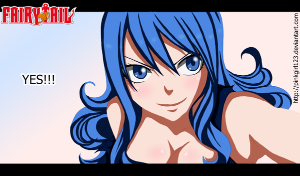 Anime picture 1169x684 with fairy tail juvia lockser pinkgirl123 single long hair blue eyes smile wide image bare shoulders blue hair inscription girl