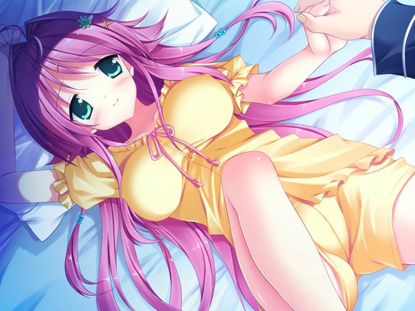 Anime picture 1680x1260 with mechakon! awashima akane luna lia long hair light erotic green eyes pink hair game cg girl pajamas