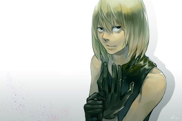 Anime picture 2000x1333 with death note madhouse mello (mihael keehl) par single highres simple background blonde hair white background black eyes boy gloves