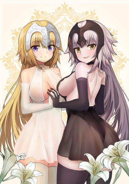 Anime picture 2079x2953 with fate (series) fate/grand order fate/apocrypha jeanne d'arc (fate) (all) jeanne d'arc alter (fate) jeanne d'arc (fate) onedoo long hair tall image looking at viewer blush fringe highres breasts open mouth light erotic blonde hair smile hair between eyes large breasts