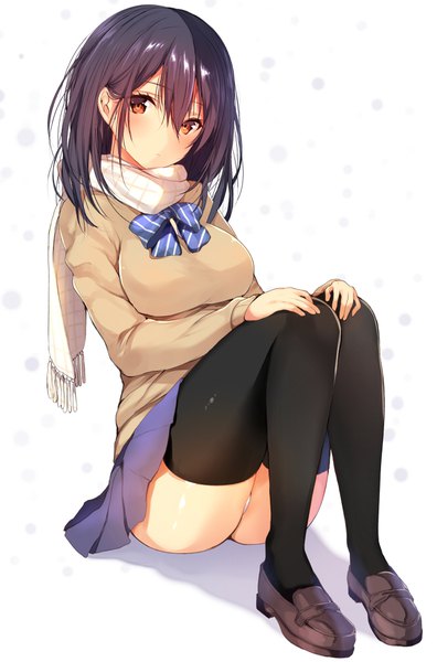 Anime picture 662x1004 with original matarou (genkai toppa) single tall image looking at viewer blush short hair light erotic black hair red eyes shadow pantyshot girl thighhighs skirt uniform underwear panties black thighhighs school uniform