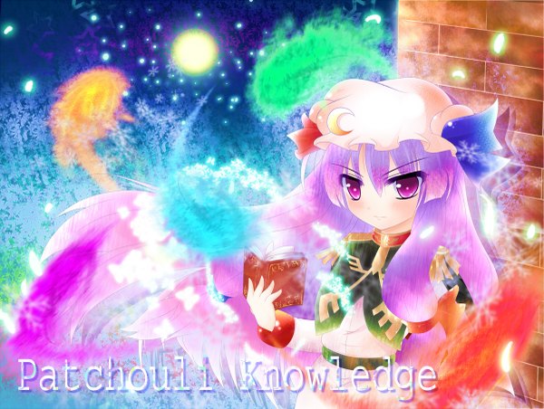 Anime picture 1200x905 with mobile suit gundam touhou sunrise (studio) patchouli knowledge hoshineko (kiraneko) single long hair purple eyes purple hair girl uniform hat book (books) moon