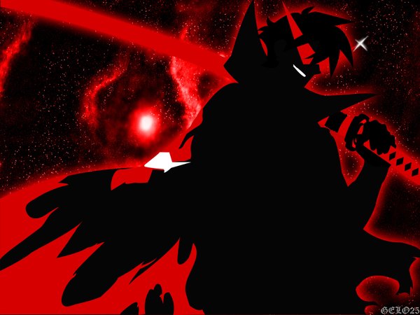 Anime picture 1600x1200 with tengen toppa gurren lagann gainax kamina black background red background sword katana sunglasses kamina shades
