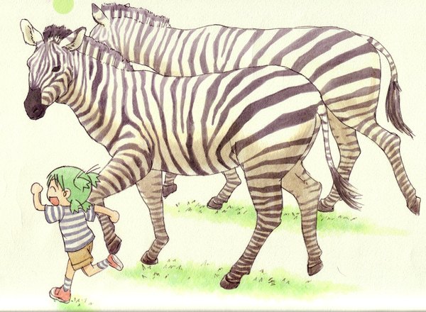 Anime picture 2181x1600 with yotsubato koiwai yotsuba azuma kiyohiko highres girl animal child (children) zebra