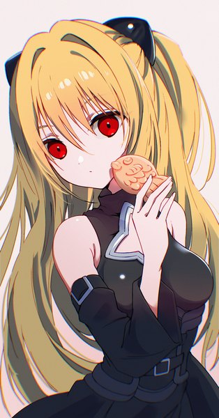 Anime picture 1836x3508 with toloveru toloveru darkness xebec konjiki no yami mtoan single long hair tall image fringe highres blonde hair hair between eyes red eyes looking away upper body head tilt two side up girl dress detached sleeves