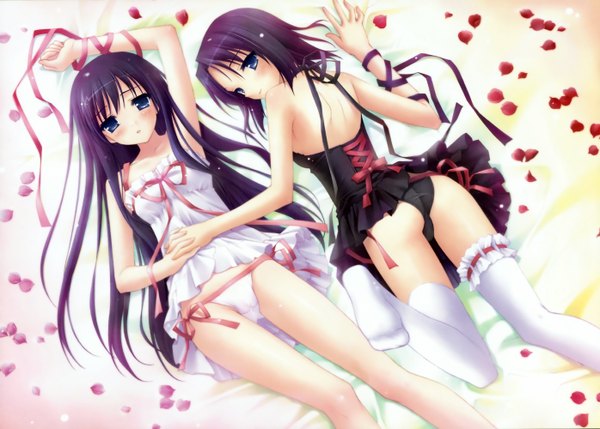 Anime picture 1396x1000 with light erotic thighhighs underwear panties ribbon (ribbons)