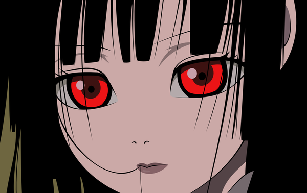 Anime picture 1900x1200 with hell girl studio deen enma ai single fringe highres black hair red eyes blunt bangs close-up face girl