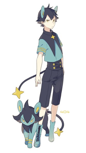 Anime picture 739x1319 with pokemon moemon nintendo luxio o-ishi single tall image looking at viewer short hair black hair simple background standing white background animal ears yellow eyes full body tail animal tail personification gen 4 pokemon