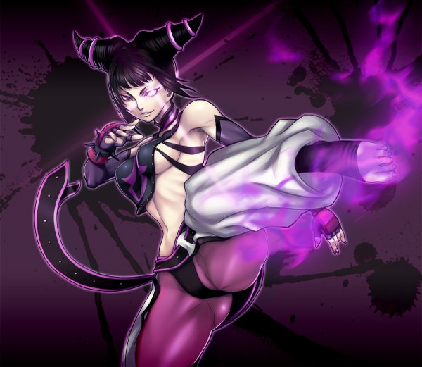 Anime picture 1200x1043 with street fighter capcom han juri sethxzoe single breasts light erotic black hair pink eyes chinese clothes girl fingerless gloves
