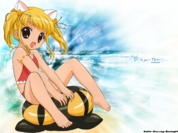 Anime picture 1280x960 with pita ten uematsu koboshi blonde hair animal ears loli wallpaper swimsuit bikini red bikini