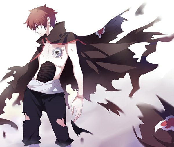 Anime picture 1000x848 with naruto studio pierrot naruto (series) sasori single short hair standing brown eyes looking away red hair profile torn clothes akatsuki boy cloak puppet