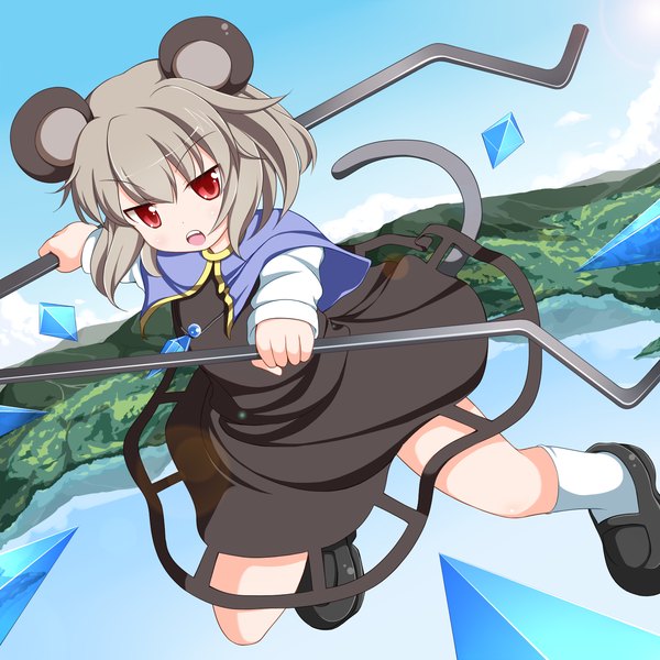 Anime picture 1500x1500 with touhou nazrin nikku (ra) single short hair open mouth red eyes animal ears grey hair loli mouse ears girl