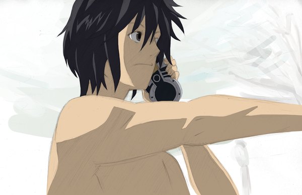 Anime picture 1705x1101 with higashi no eden production i.g takizawa akira koro11 single highres short hair black hair looking away black eyes topless drawing boy