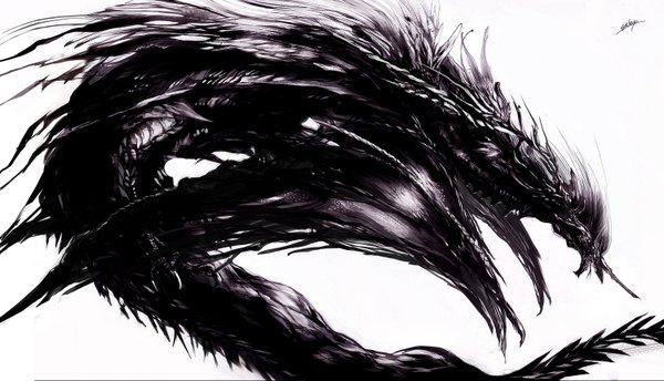 Anime picture 1500x861 with original sakaya (artist) wide image white background fantasy animal wings dragon monster