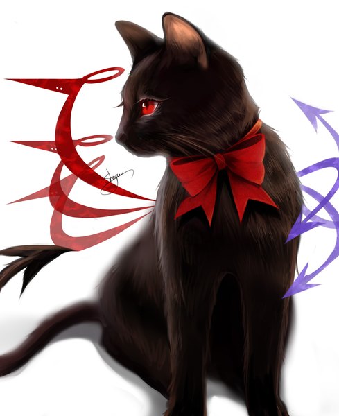 Anime-Bild 2200x2700 mit touhou houjuu nue sheya tall image highres simple background red eyes white background signed looking away tail no people demon tail asymmetrical wings animalization animal wings bowtie cat