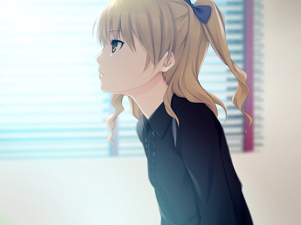 Anime picture 1024x768 with cure girl noesis (studio) nanjou rena coffee-kizoku long hair blonde hair brown eyes game cg profile two side up girl