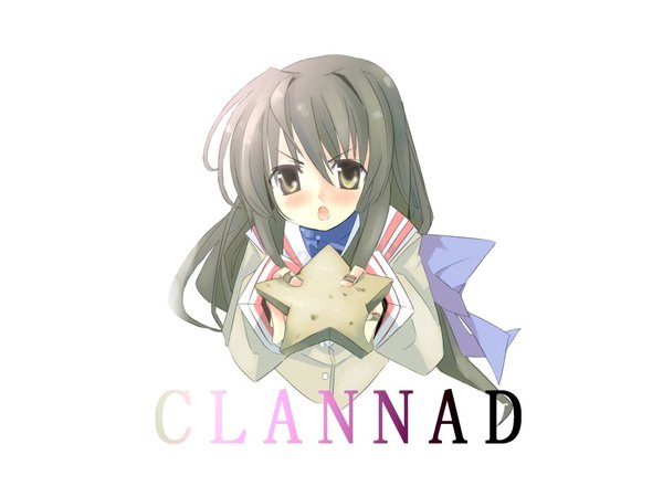Anime picture 1024x768 with clannad key (studio) ibuki fuuko single long hair looking at viewer blush fringe open mouth hair between eyes white background upper body grey hair copyright name girl