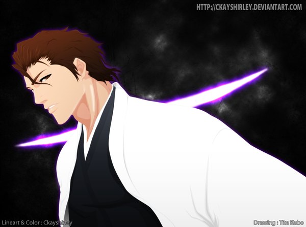 Anime picture 2000x1493 with bleach studio pierrot aizen sousuke ckayshirley single highres short hair brown hair brown eyes japanese clothes coloring boy kimono