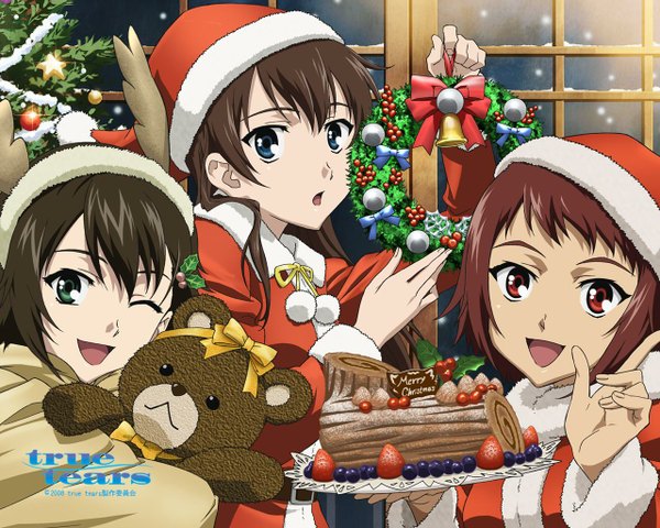 Anime picture 1280x1024 with true tears isurugi noe yuasa hiromi ando aiko tagme (artist) copyright name christmas food sweets swiss roll