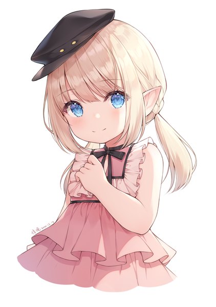 Anime picture 850x1209 with final fantasy final fantasy xiv square enix lalafell ayuanlv single long hair tall image looking at viewer blush fringe blue eyes simple background blonde hair smile white background twintails signed payot upper body