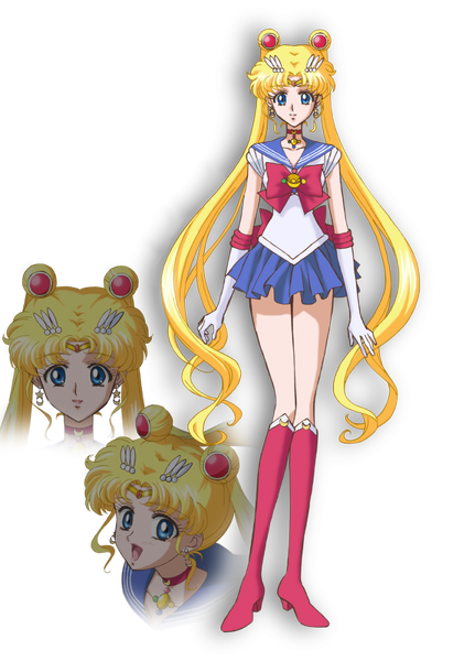 Anime picture 736x1024 with bishoujo senshi sailor moon toei animation tsukino usagi sailor moon single long hair tall image blue eyes blonde hair standing twintails very long hair pleated skirt hair bun (hair buns) transparent background face girl skirt gloves uniform