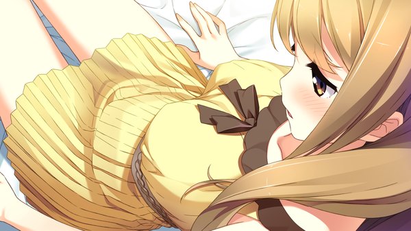 Anime picture 1920x1080 with your diary kantoku single long hair blush highres open mouth brown hair wide image brown eyes game cg girl dress