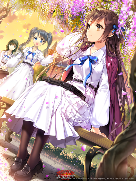 Anime picture 750x1000 with joker ~gang road~ cocoon (loveririn) long hair tall image looking at viewer blush short hair breasts open mouth blue eyes black hair smile brown hair standing twintails multiple girls looking away sky ahoge long sleeves