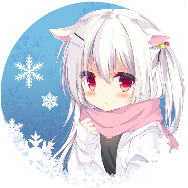 Anime picture 1000x1000 with original koinu-chan kujou danbo single long hair looking at viewer blush fringe short hair hair between eyes red eyes animal ears upper body white hair parted lips open clothes side ponytail sleeves past wrists blue background dog ears