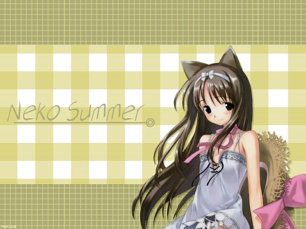 Anime picture 1024x768 with animal ears cat girl summer girl hat