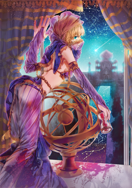 Anime picture 750x1064 with original noa (artist) single tall image short hair blue eyes blonde hair traditional clothes profile girl detached sleeves clock hourglass