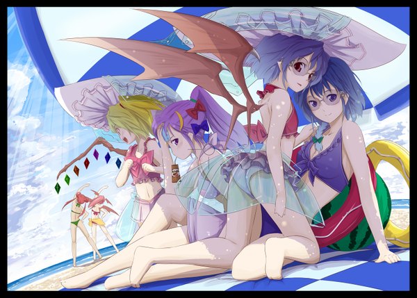 Anime picture 1500x1073 with touhou flandre scarlet remilia scarlet izayoi sakuya patchouli knowledge hong meiling koakuma girl swimsuit bikini