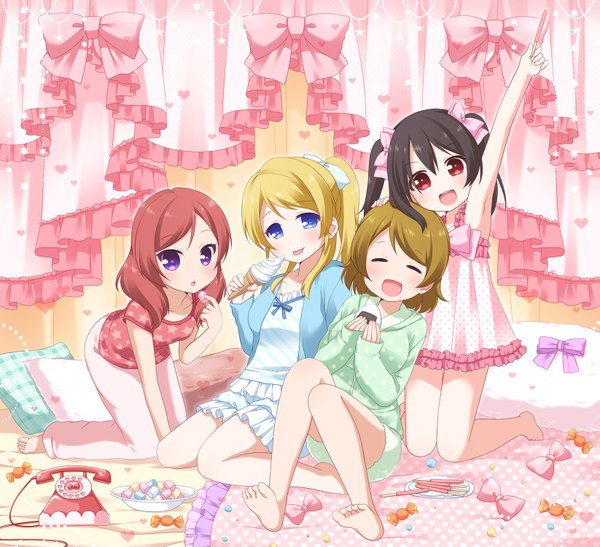 Anime picture 1645x1500 with love live! school idol project sunrise (studio) love live! nishikino maki yazawa nico ayase eli koizumi hanayo ringo yuyu blush short hair open mouth blue eyes black hair blonde hair red eyes brown hair purple eyes multiple girls purple hair eyes closed