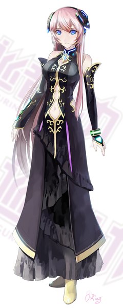 Anime picture 2000x5000 with vocaloid megurine luka megurine luka (vocaloid4) okingjo single long hair tall image looking at viewer blush fringe highres blue eyes smile standing bare shoulders pink hair long sleeves bare belly alternate costume girl