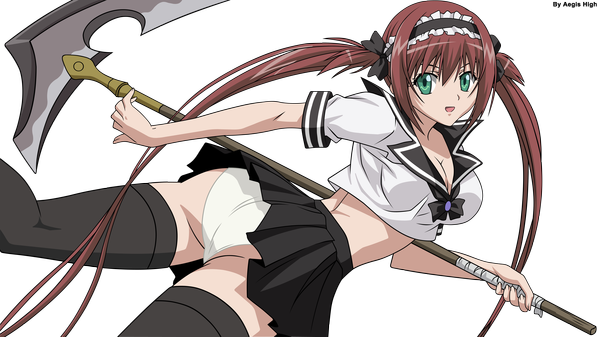 Anime picture 5760x3240 with queen's blade airi (queen's blade) highres light erotic wide image signed cleavage transparent background vector rendered thighhighs underwear panties serafuku